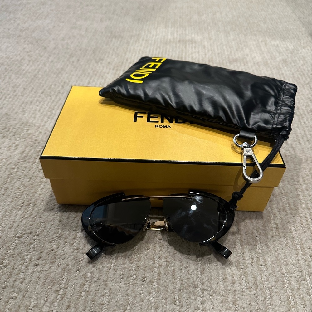 Fendi Gold-Tone and Tortoiseshell Acetate Sunglasses w/ carrying case and box.